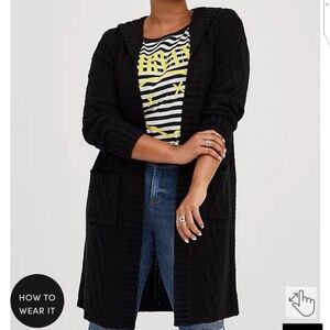 🆕BLACK CABLE HOODED DUSTER CARDIGAN